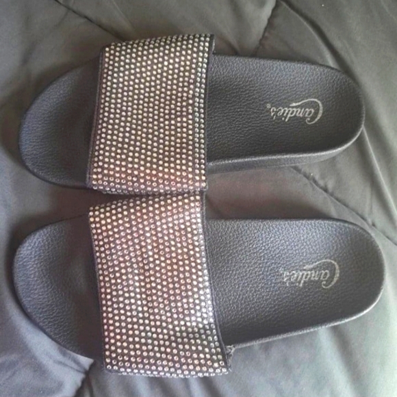 COPY - Candies Womens black diamond rhinestone slides - Picture 2 of 7